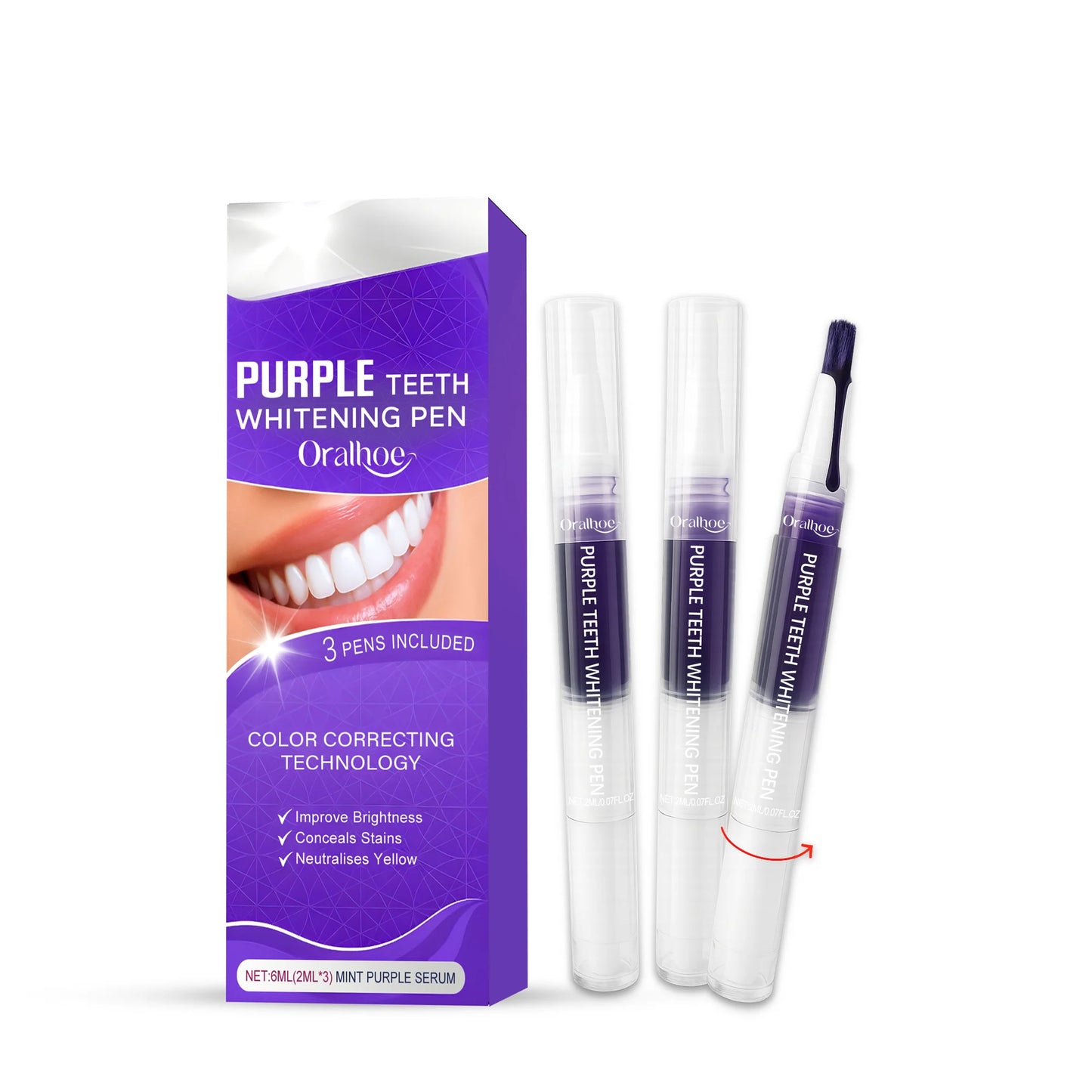 Purple whitening gel pen, instant teeth whitening pigment pen for removing stains and restoring tooth color